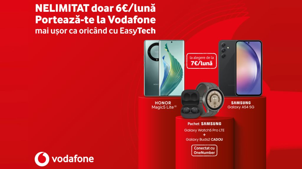 Portare EasyTech la Vodafone: nelimitat pe mobil cu 6 euro/luna si gadgeturi cu super reduceri, in 36 de rate, fara dobanda