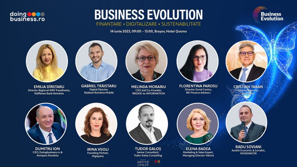 Peste 150 de antreprenori si manageri vor participa pe 14 iunie 2023 la conferinta „Business Evolution. Finantare. Digitalizare. Sustenabilitate.” de la Brasov