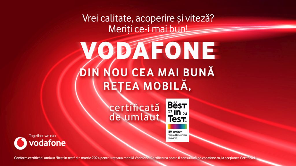 Vodafone Romania, inca o data certificata umlaut „Best in Test” pentru cea mai buna retea mobila din tara